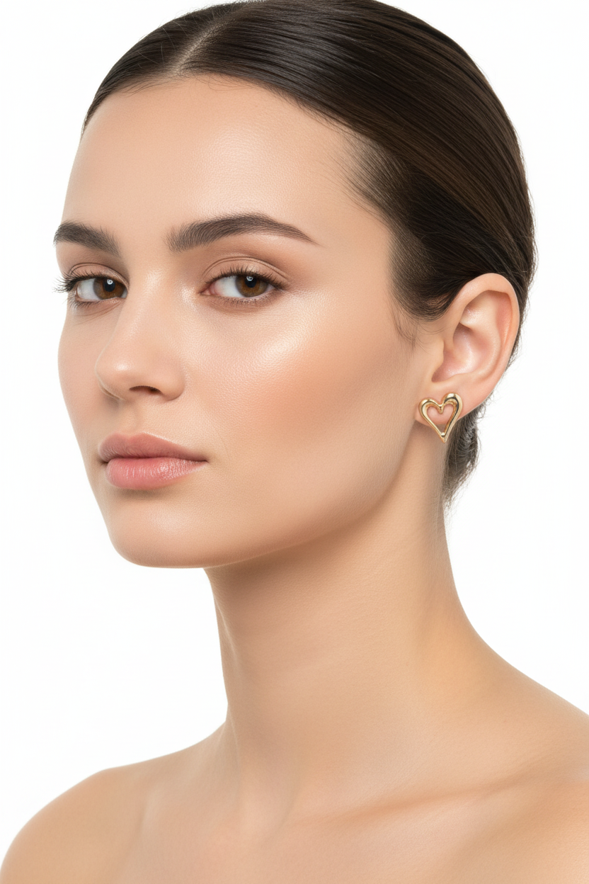 Aros corazón  baño de oro 18k