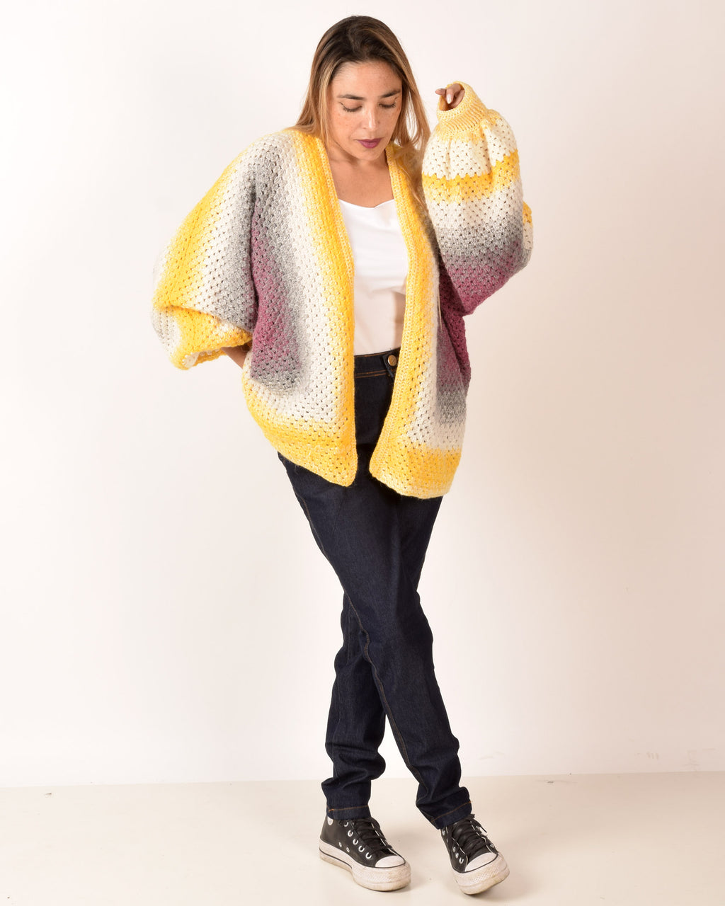CARDIGAN TEJIDO A CROCHET OVER-SIZE - MODELO "ATARDECER"