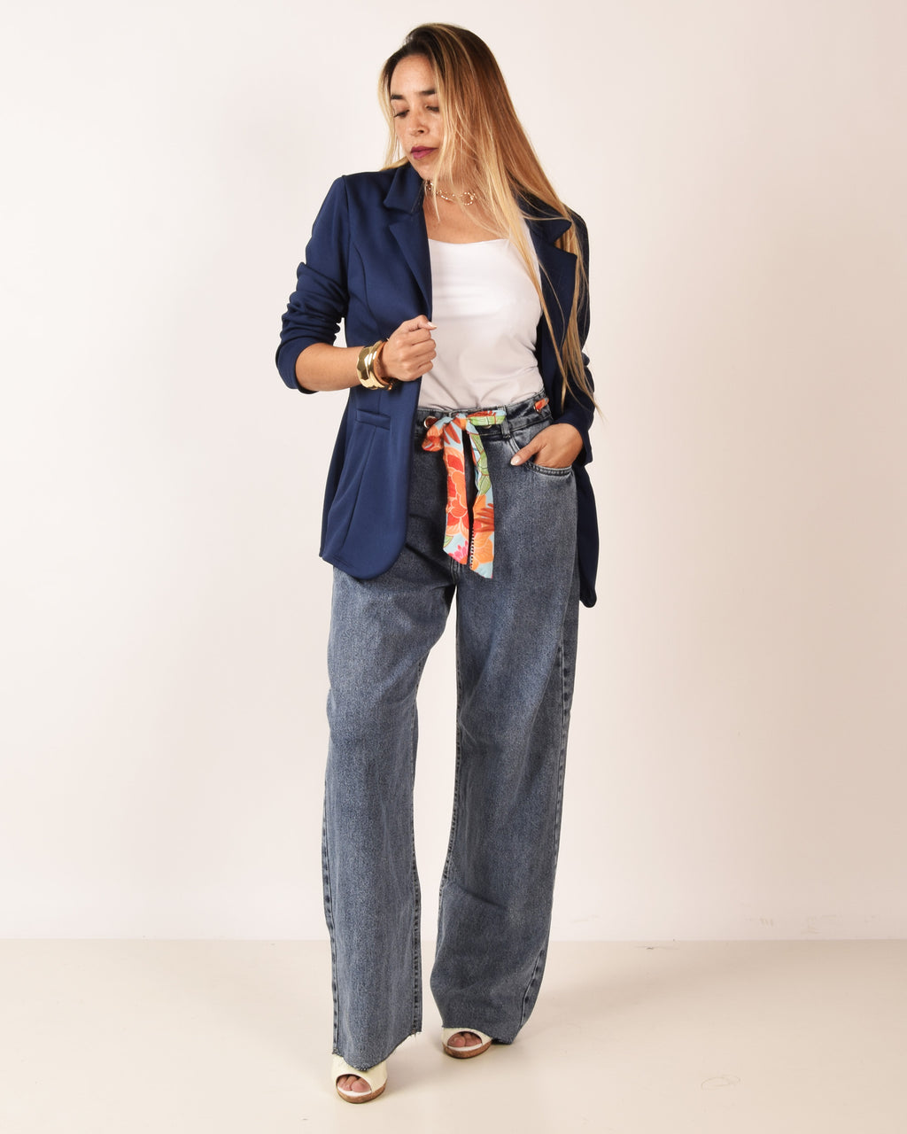 JEANS PALAZZO CON PAÑUELO EN CINTURA