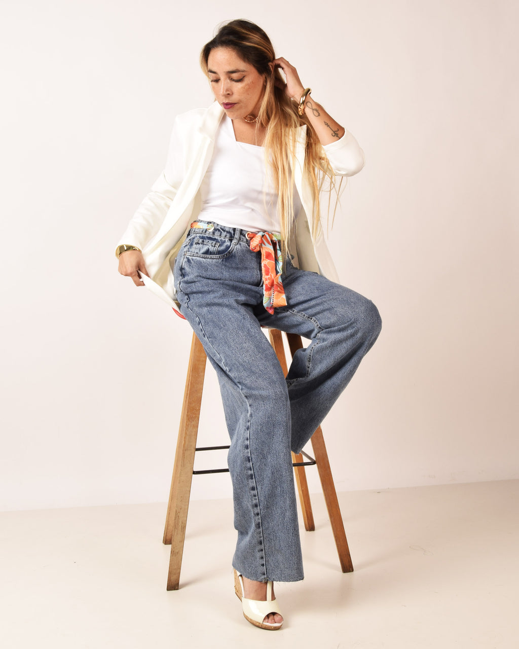 JEANS PALAZZO CON PAÑUELO EN CINTURA