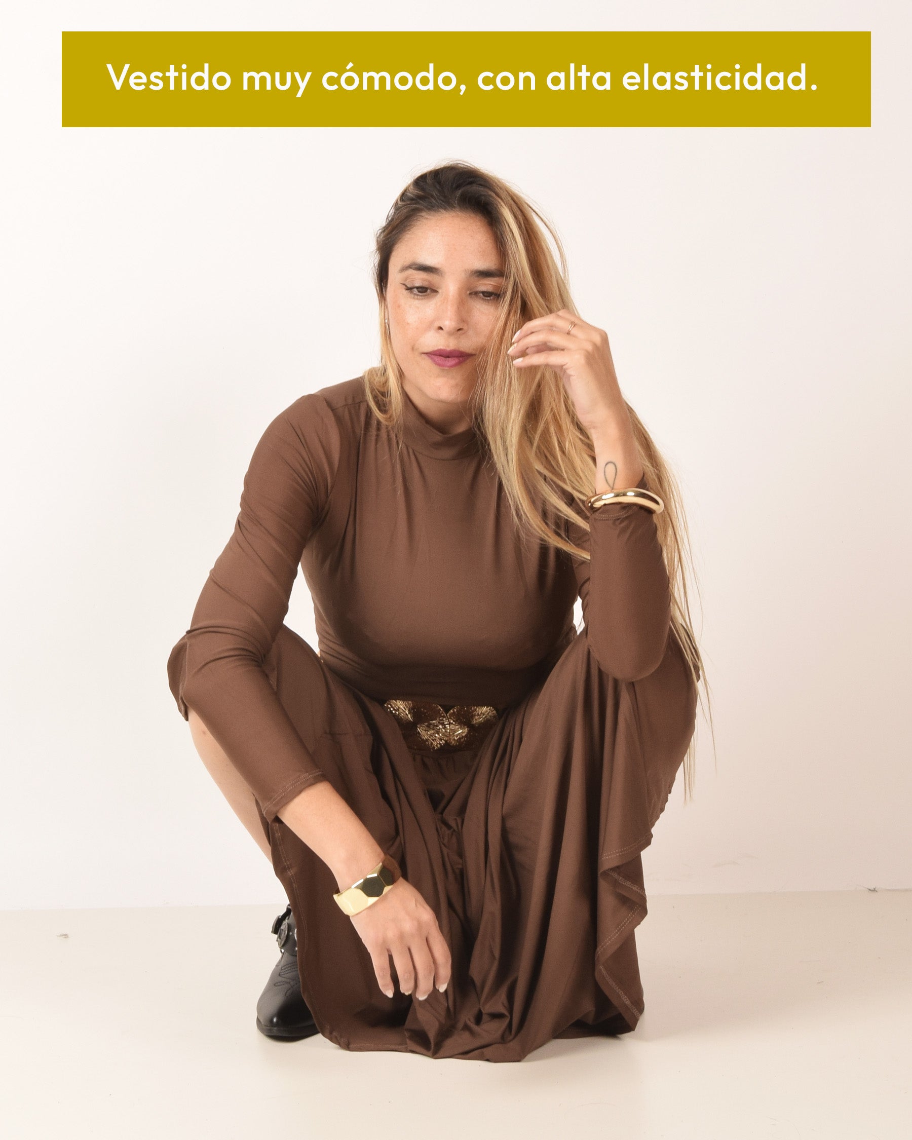 VESTIDO LARGO CUELLO ALTO LYCRA