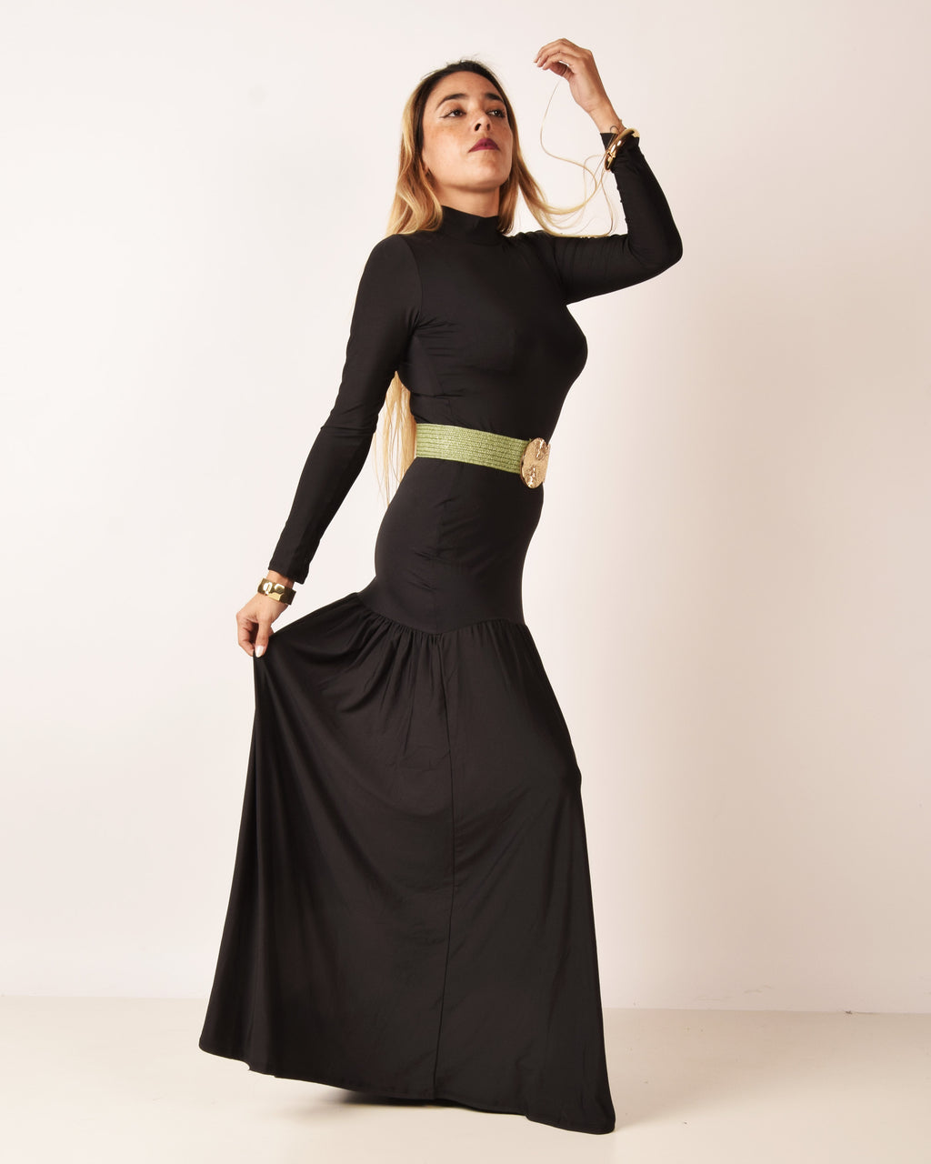 VESTIDO LARGO CUELLO ALTO LYCRA