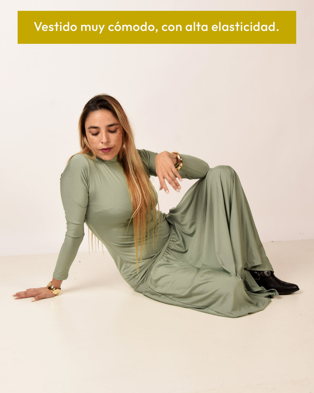 VESTIDO LARGO CUELLO ALTO LYCRA
