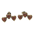 Aros trio corazón circon rosado, bañado en oro 18 k