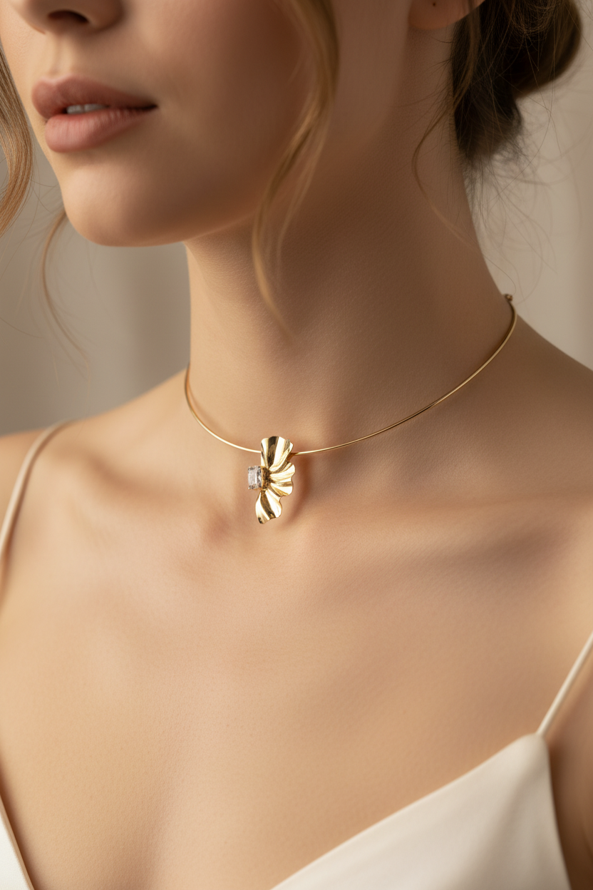 Collar rígido, con media flor al  centro