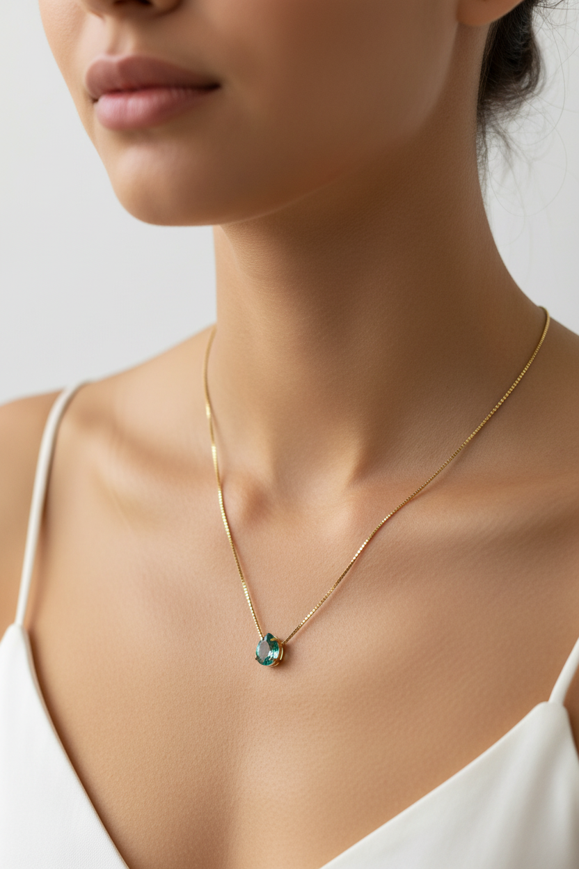 Cadena con dije cristal verde