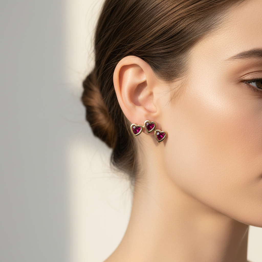 Aros trio corazón circon morado.
