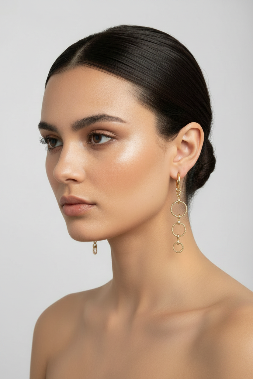 Aros largos , círculos bañados en oro 18 k.