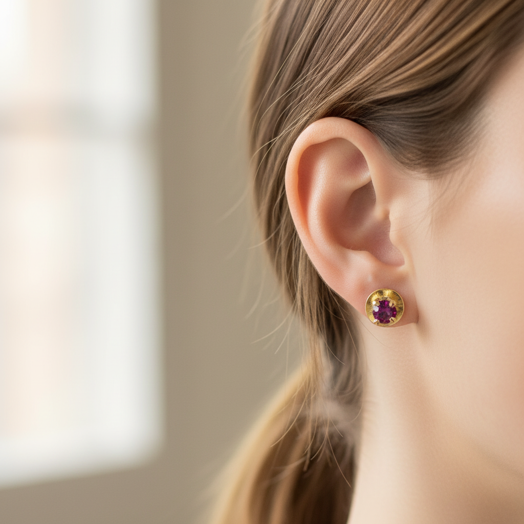 Aros boton de circon morado